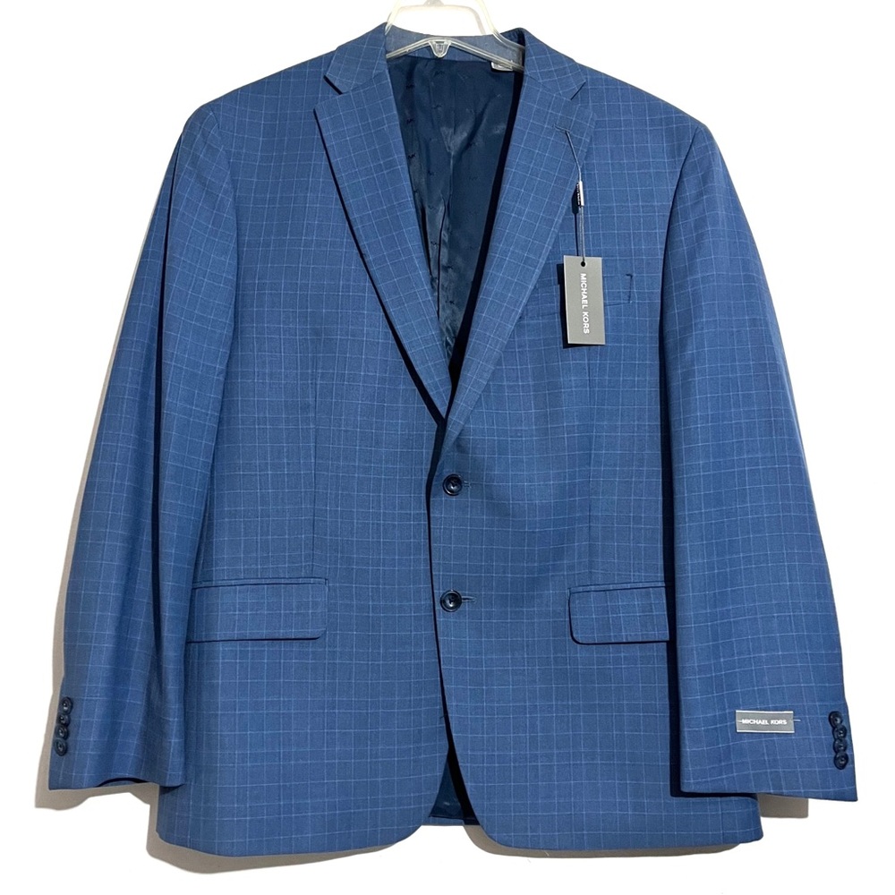 NWT Michael Kors Kevin Two-Button Blue Plaid Suit Jacket NEW - Picture 3 of 14